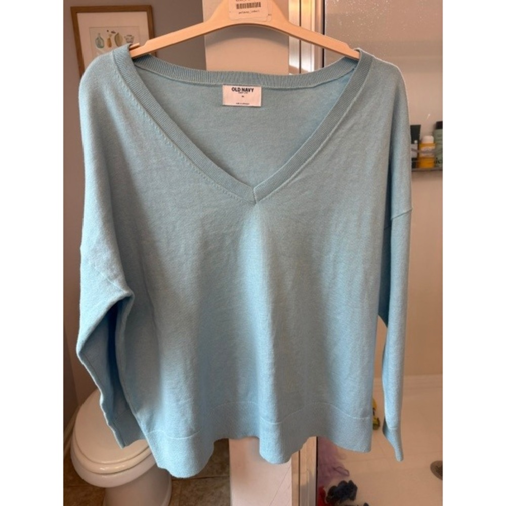 Old Navy SoSoft Lite Sweater Women's XL Blue V Neck Oversized Pullover